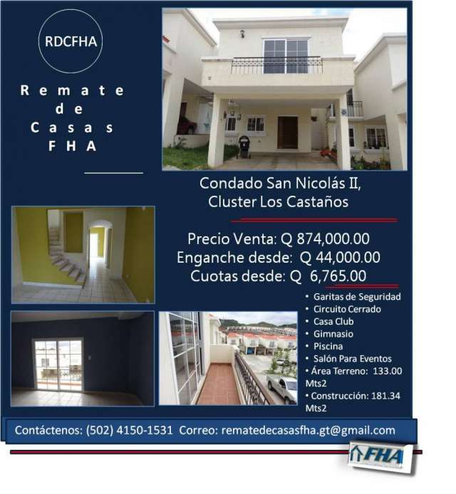 ▷ Vendo casa en condado san nicolas 2, cluster los castaños...remate de  casas en Mixco - Casas en venta | 93010